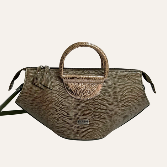 Cartera abanico satchel en cuero verde oliva