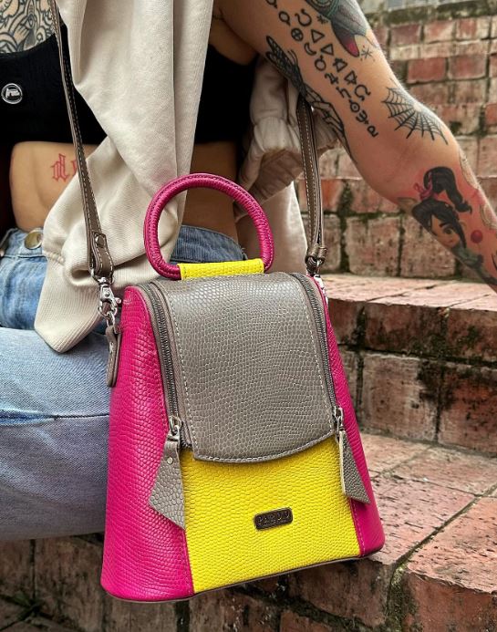 Mini morral doble cremallera gris combinado