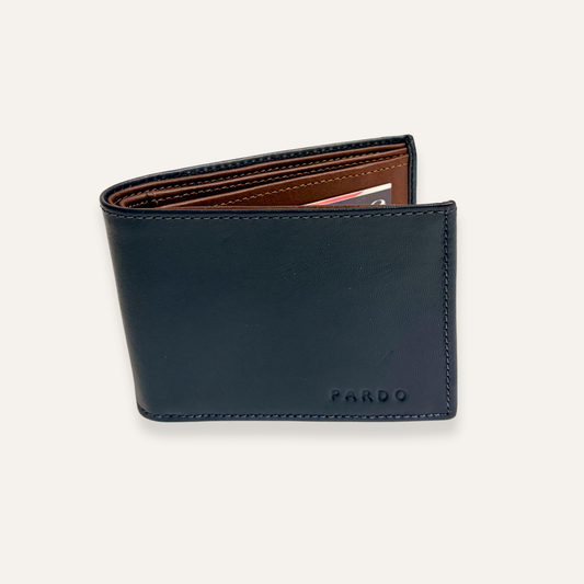 Billetera azul con interior cafe para hombre