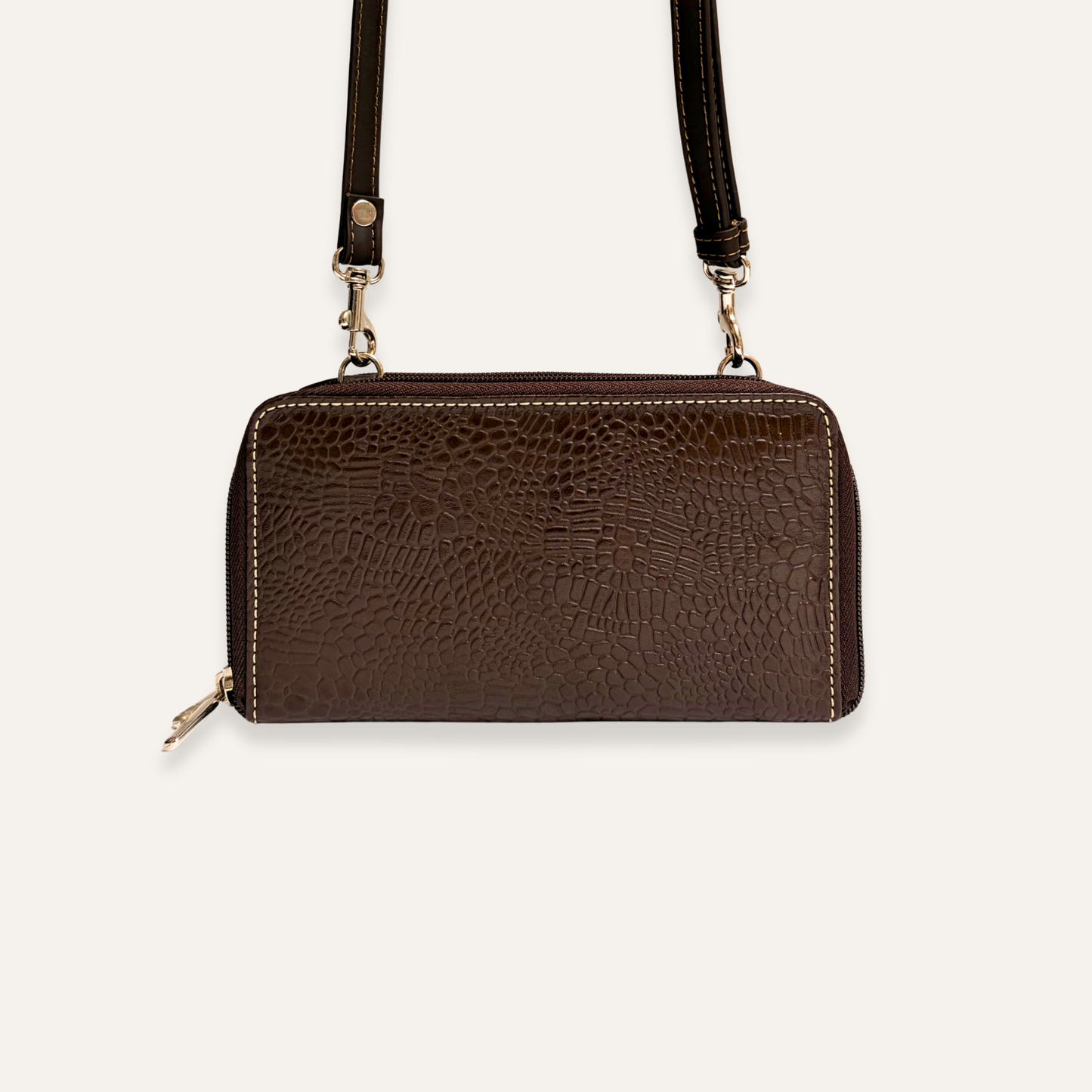 Billetera grande con correa cafe