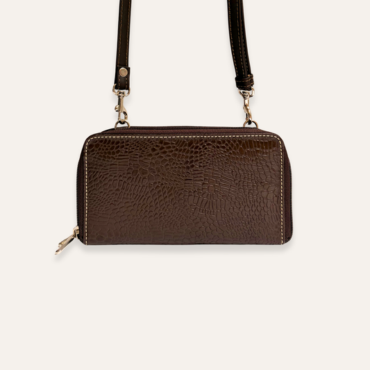 Billetera grande con correa cafe