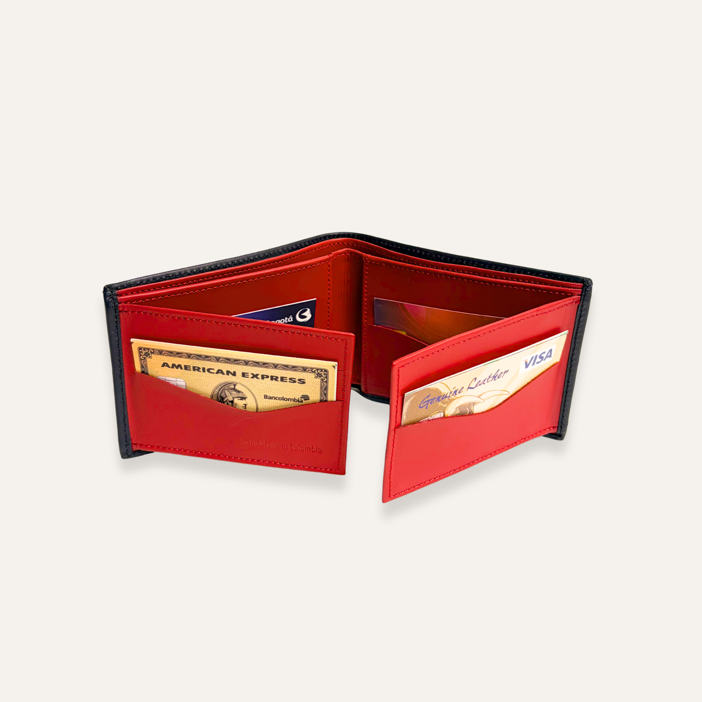 Billetera azul con interior rojo para hombre