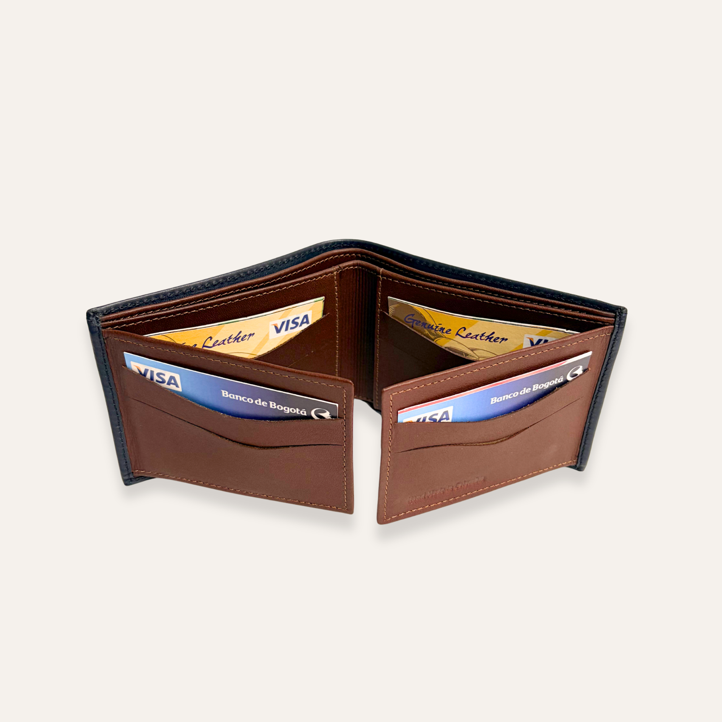 Billetera azul con interior cafe para hombre