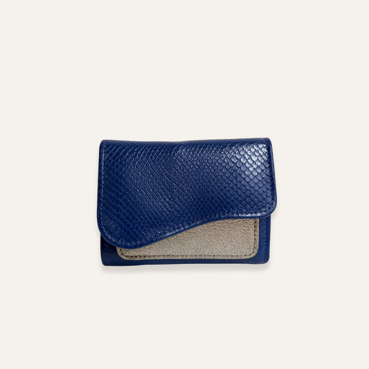Billetera pequeña azul con plateado