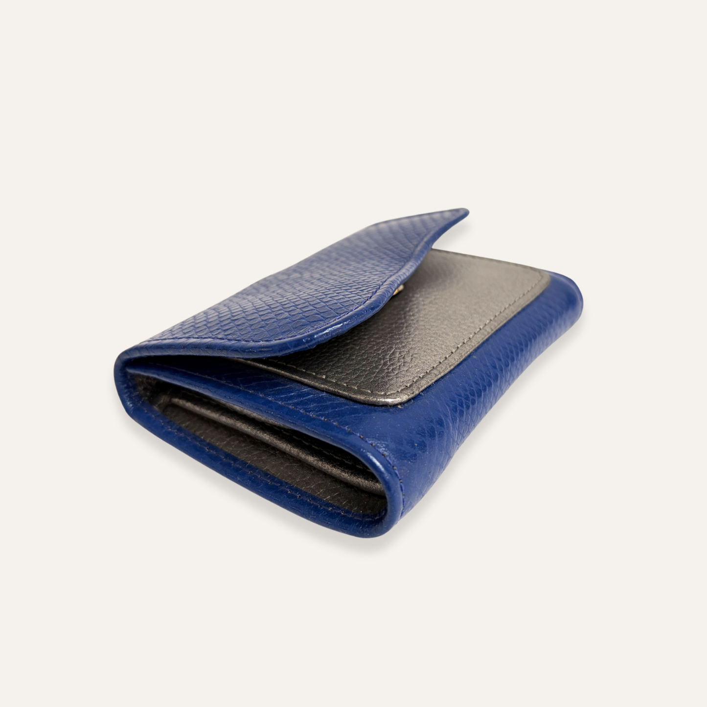 Billetera pequeña azul con plateado