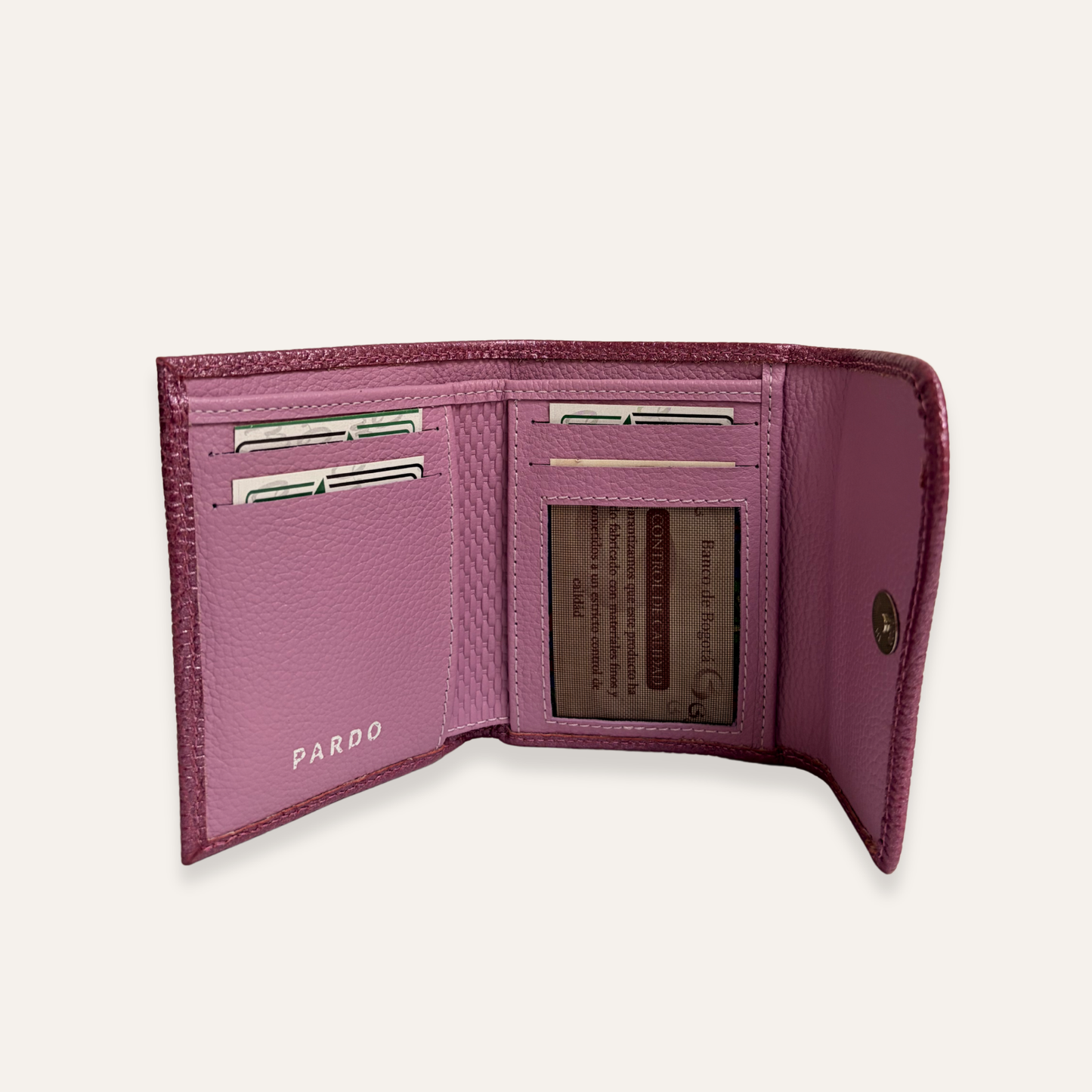 Billetera pequeña rosa metalizada