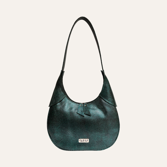 Hobo hombro en cuero verde metalizado