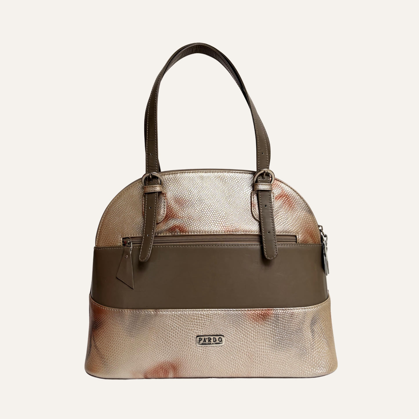 Bolso de franjas beige marmolado
