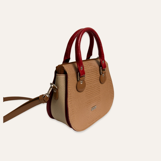 Carriel tres compartimientos marron combinada