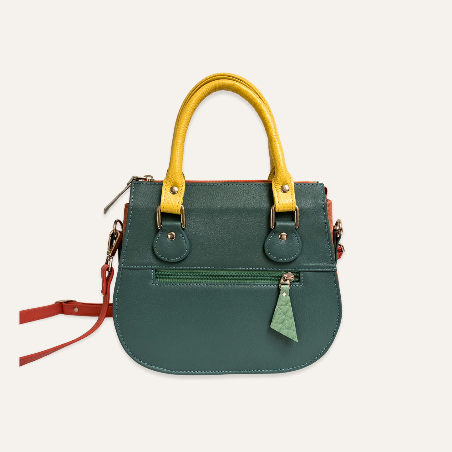 Carriel tres compartimientos verde menta