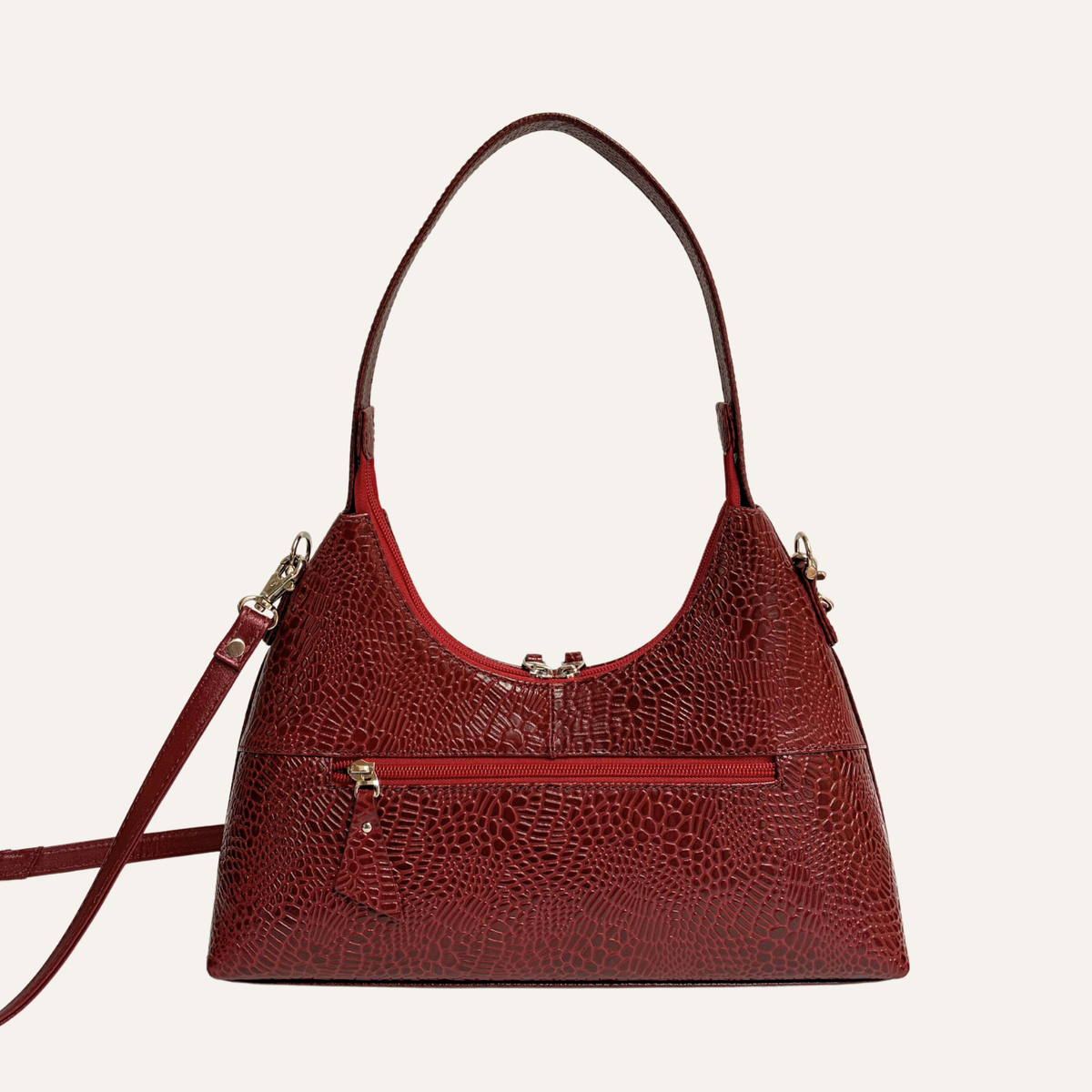 Cartera serena en cuero vinotinto carey