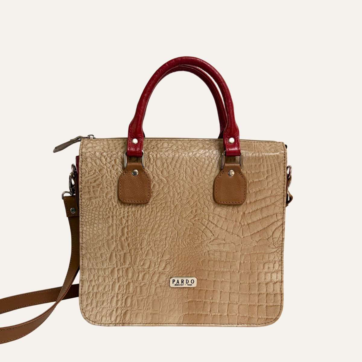 Bolso de mano multicompartimientos beige