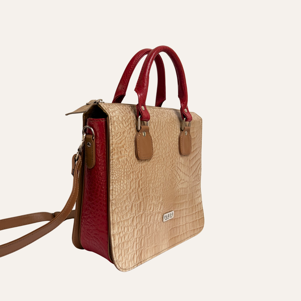 Bolso de mano multicompartimientos beige