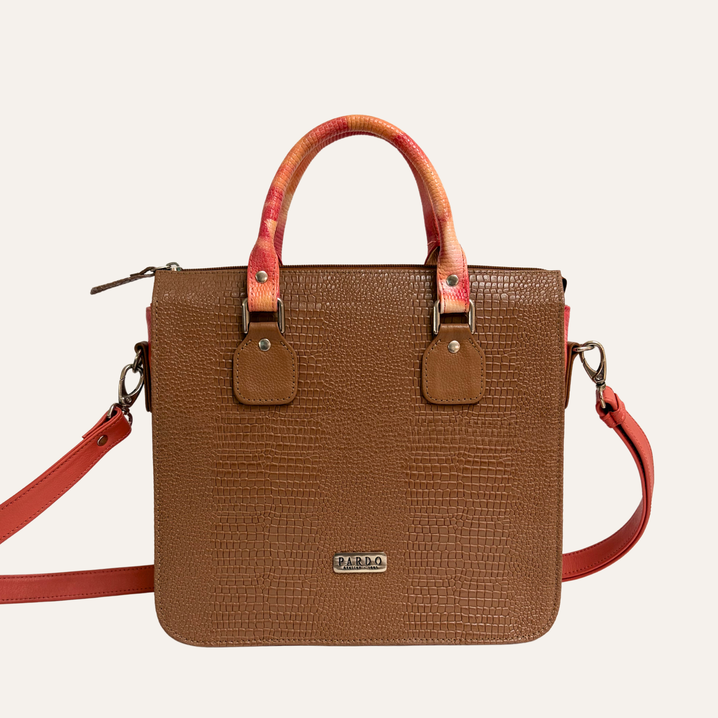 Bolso de mano multicompartimientos mostaza y marmolado