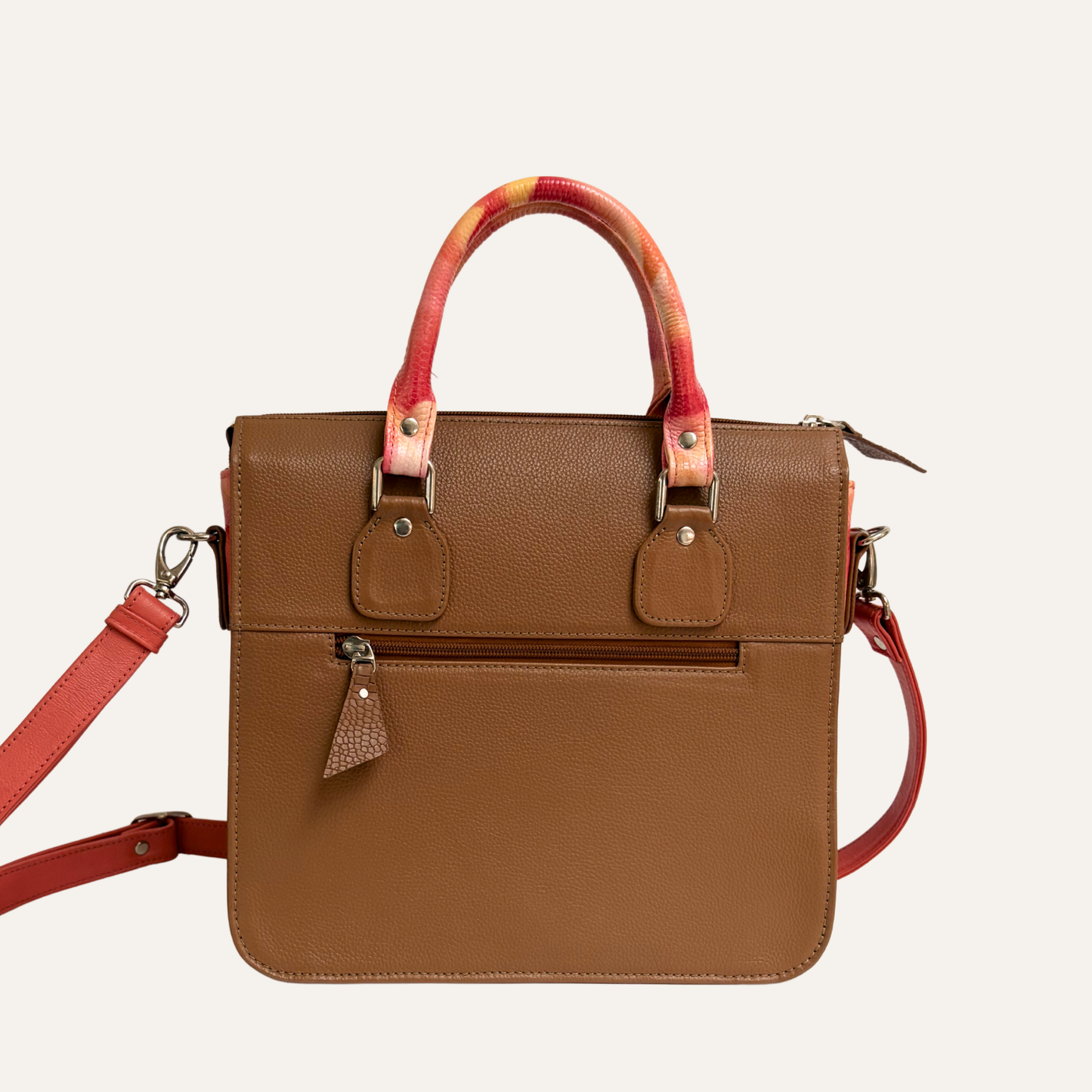 Bolso de mano multicompartimientos mostaza y marmolado