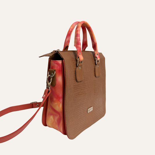 Bolso de mano multicompartimientos mostaza y marmolado