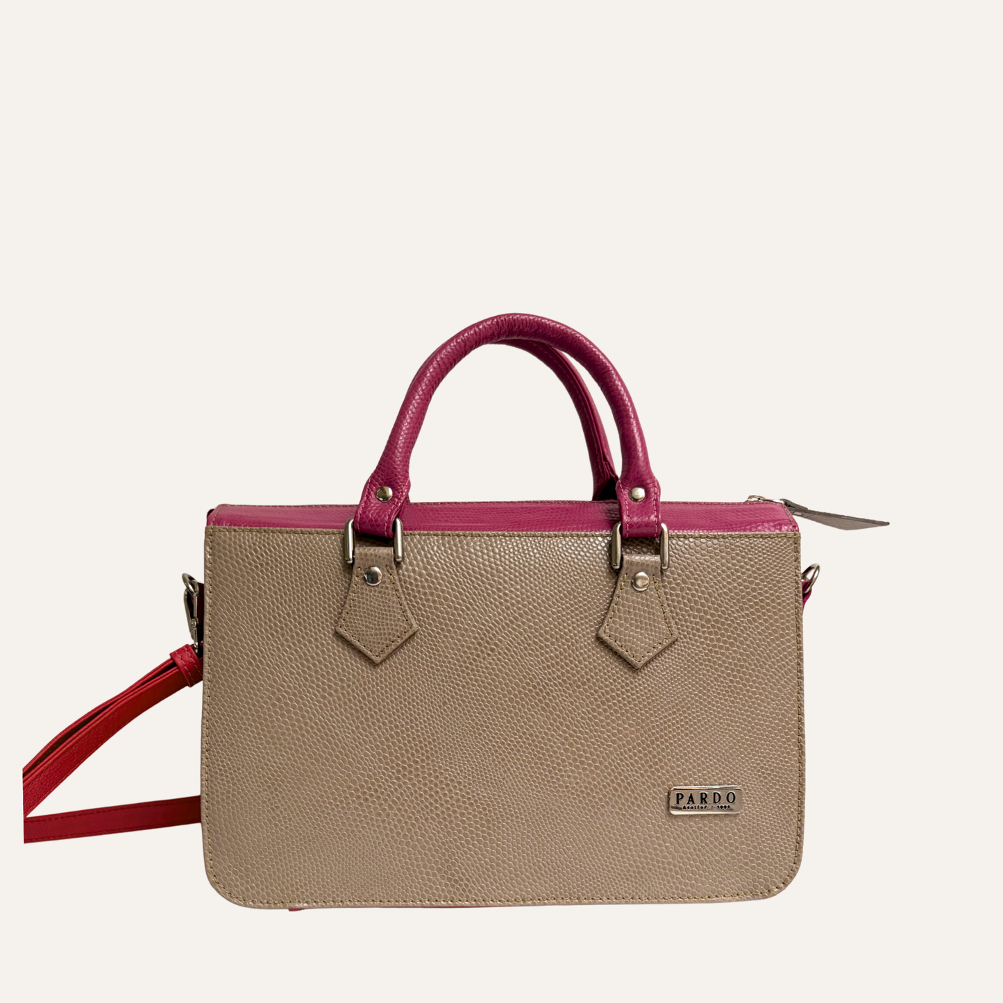 Mini maletin ejecutivo beige con fucsia