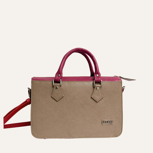 Mini maletin ejecutivo beige con fucsia