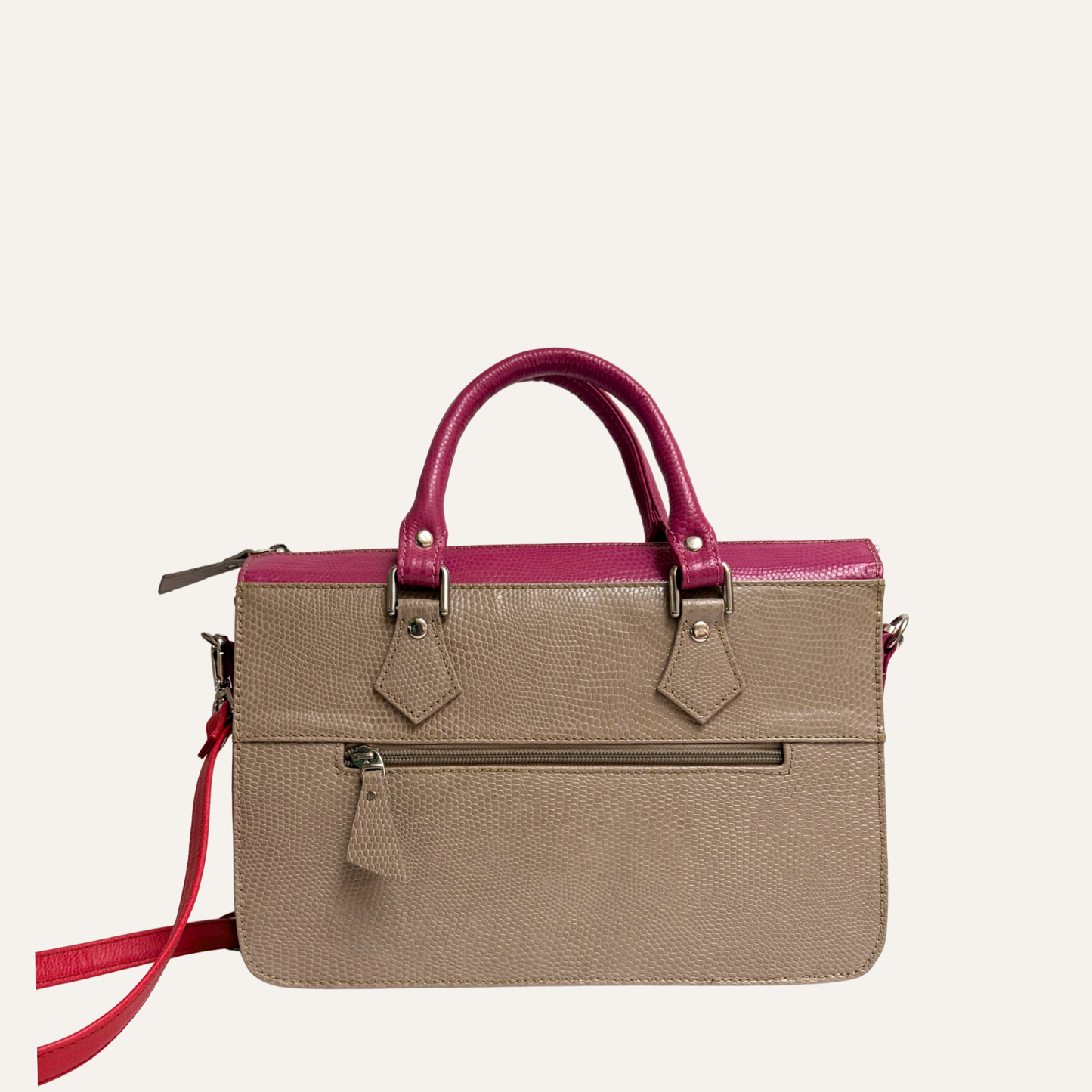 Mini maletin ejecutivo beige con fucsia