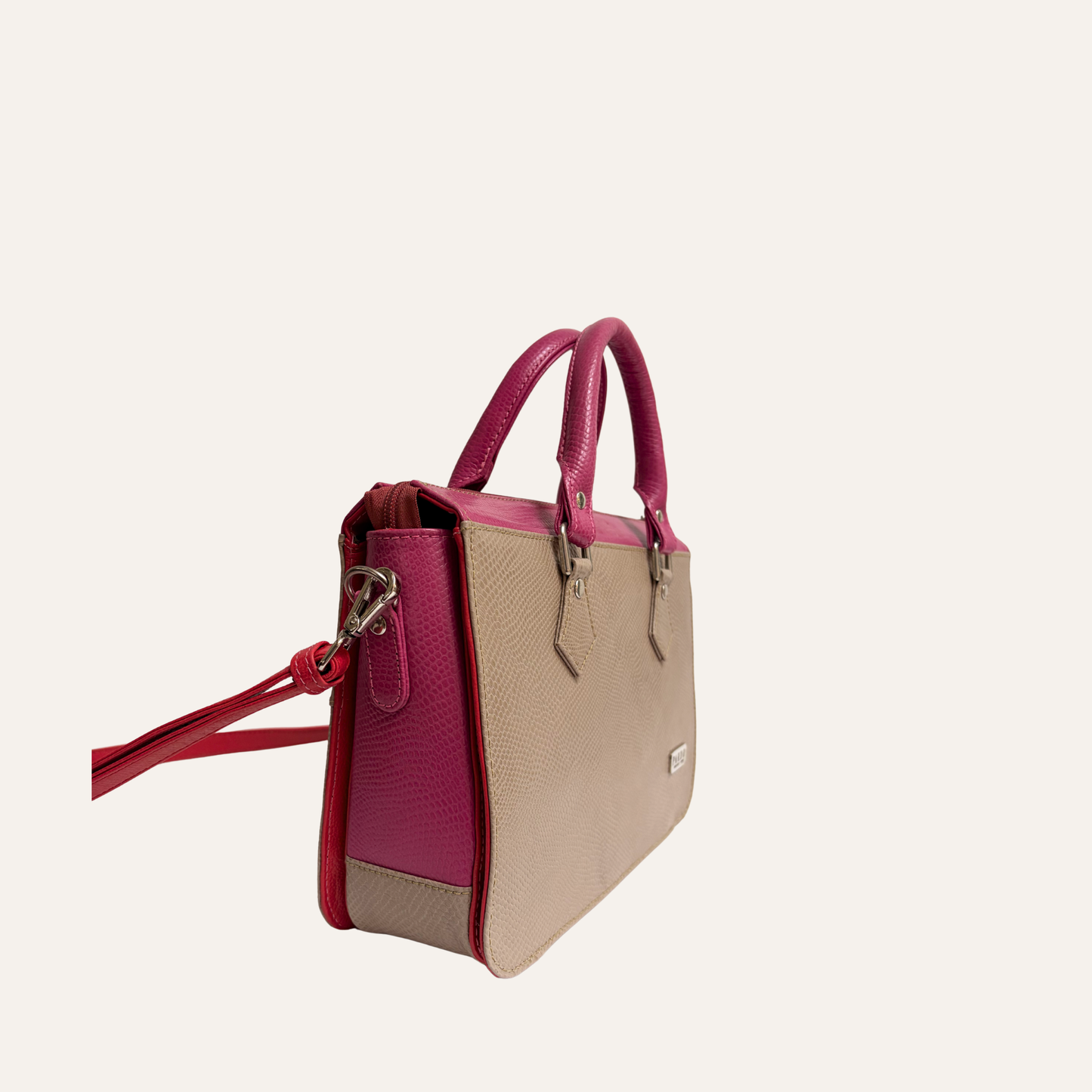 Mini maletin ejecutivo beige con fucsia