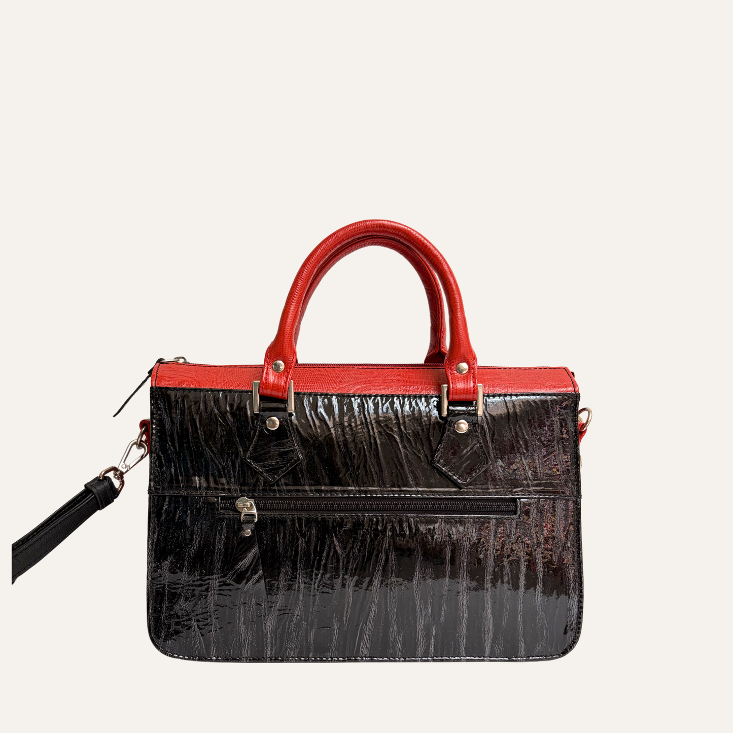 Mini maletin ejecutivo negro charol con rojo