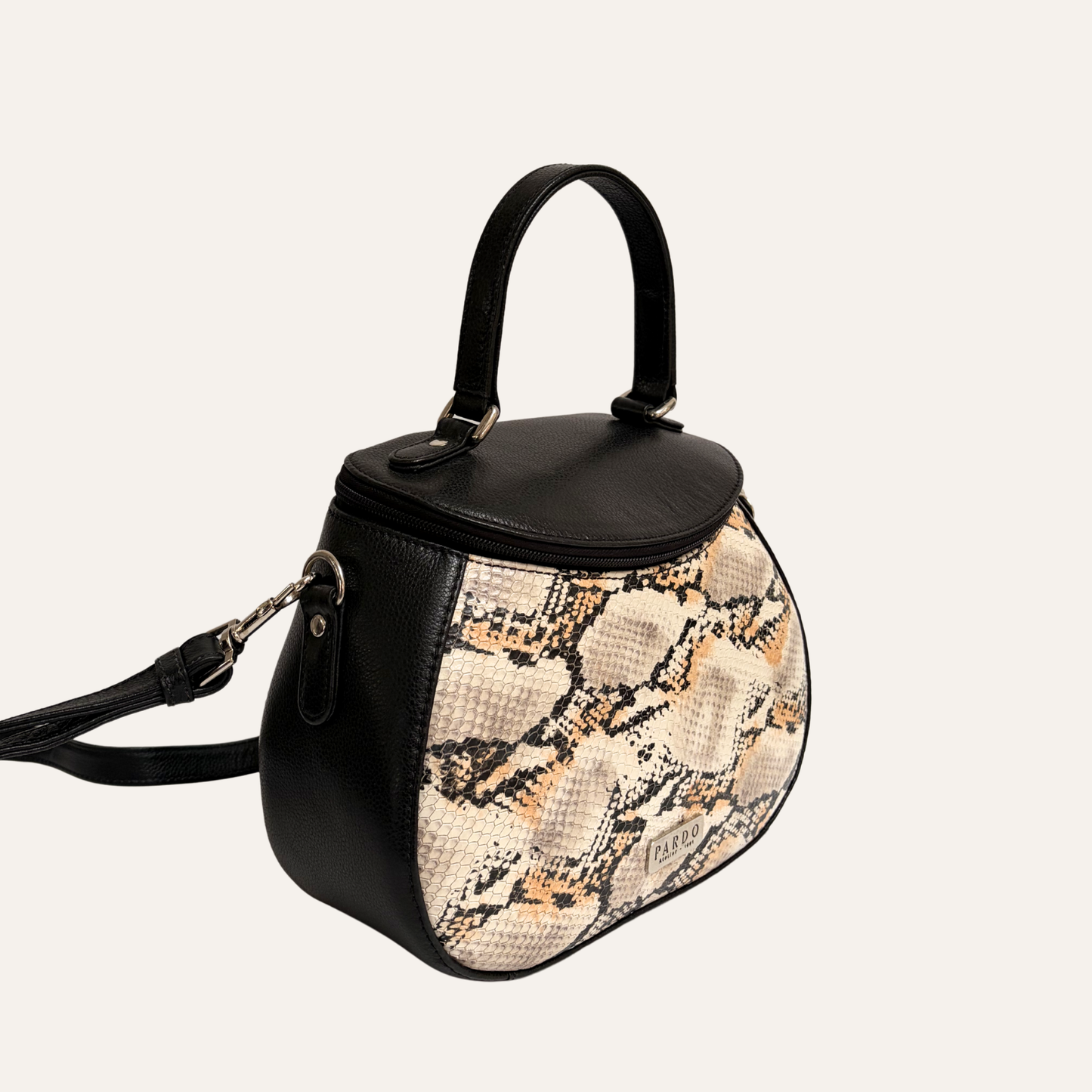 Bolso de mano con cierre superior pitón negro