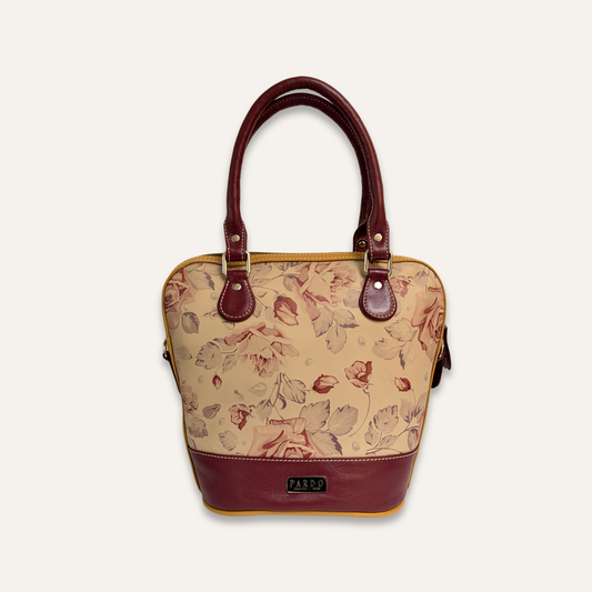 Cartera suave mediana con flores vinotinto