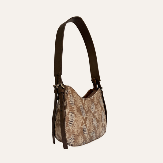 Bolso media luna mediano cafe marmolado