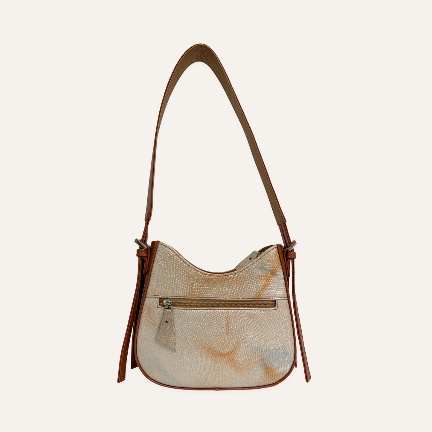 Bolso media luna mediano beige marmolado