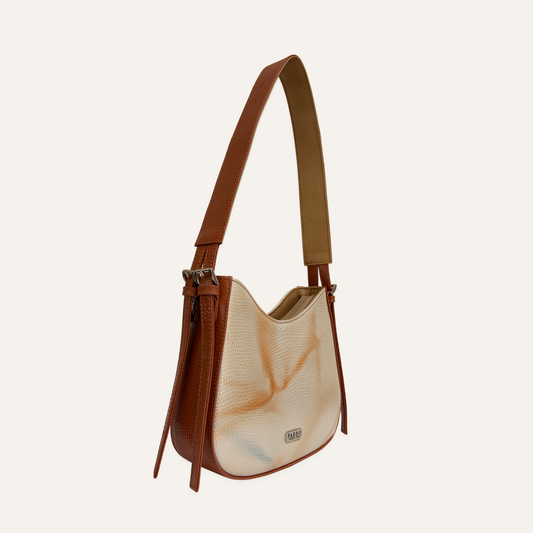 Bolso media luna mediano beige marmolado