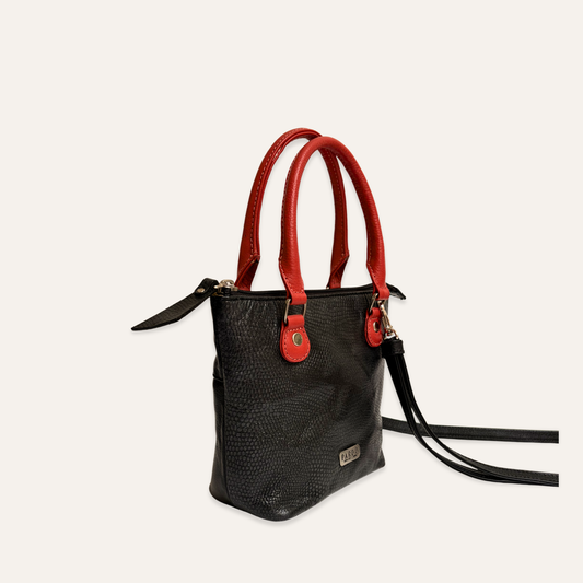 Bolso mini cubo negro marmolado