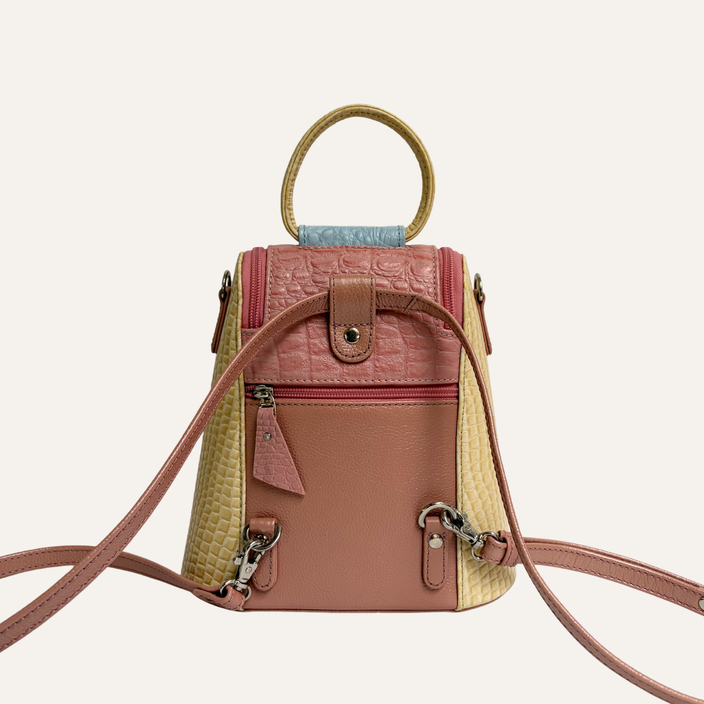 Mini morral doble cremallera rosa pastel