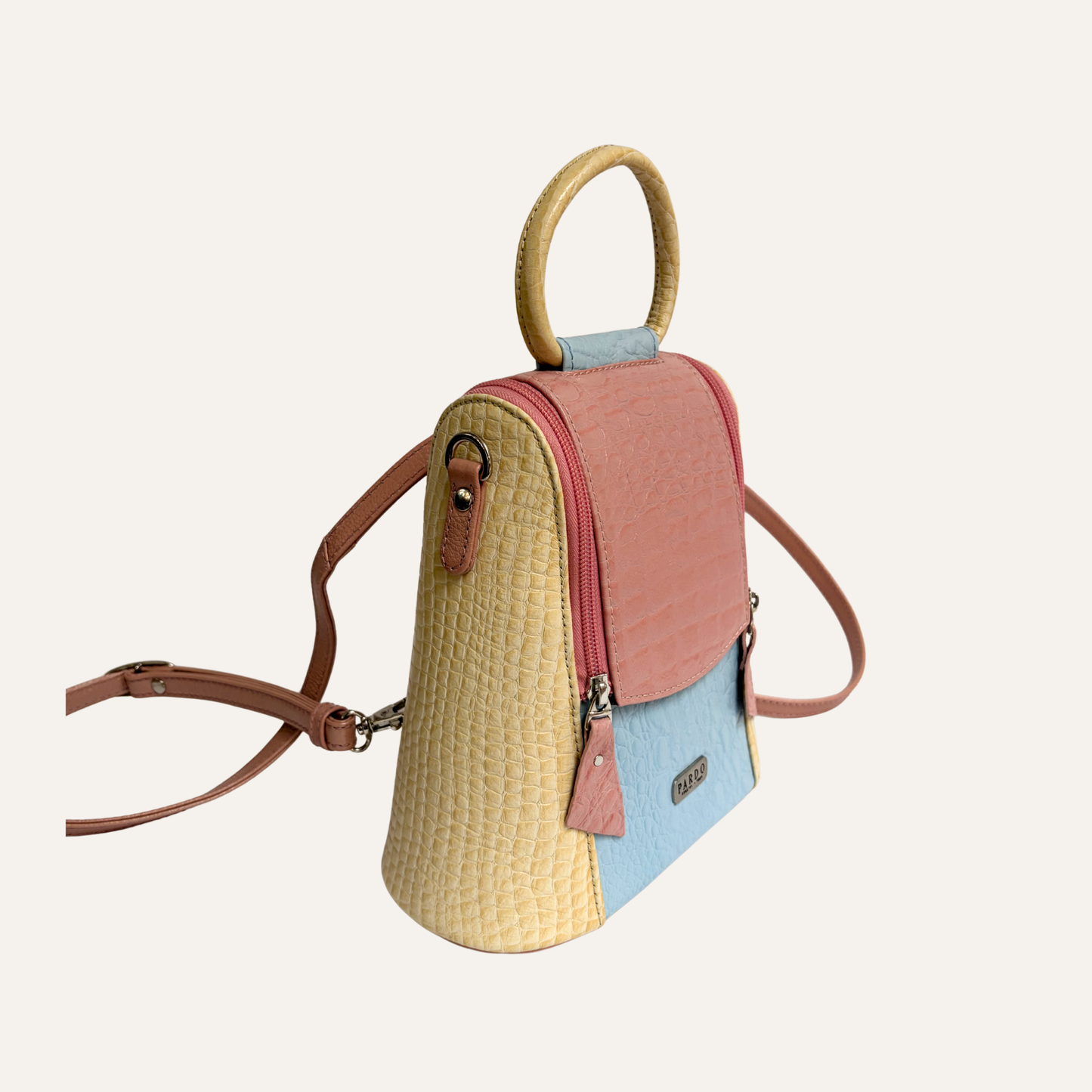 Mini morral doble cremallera rosa pastel