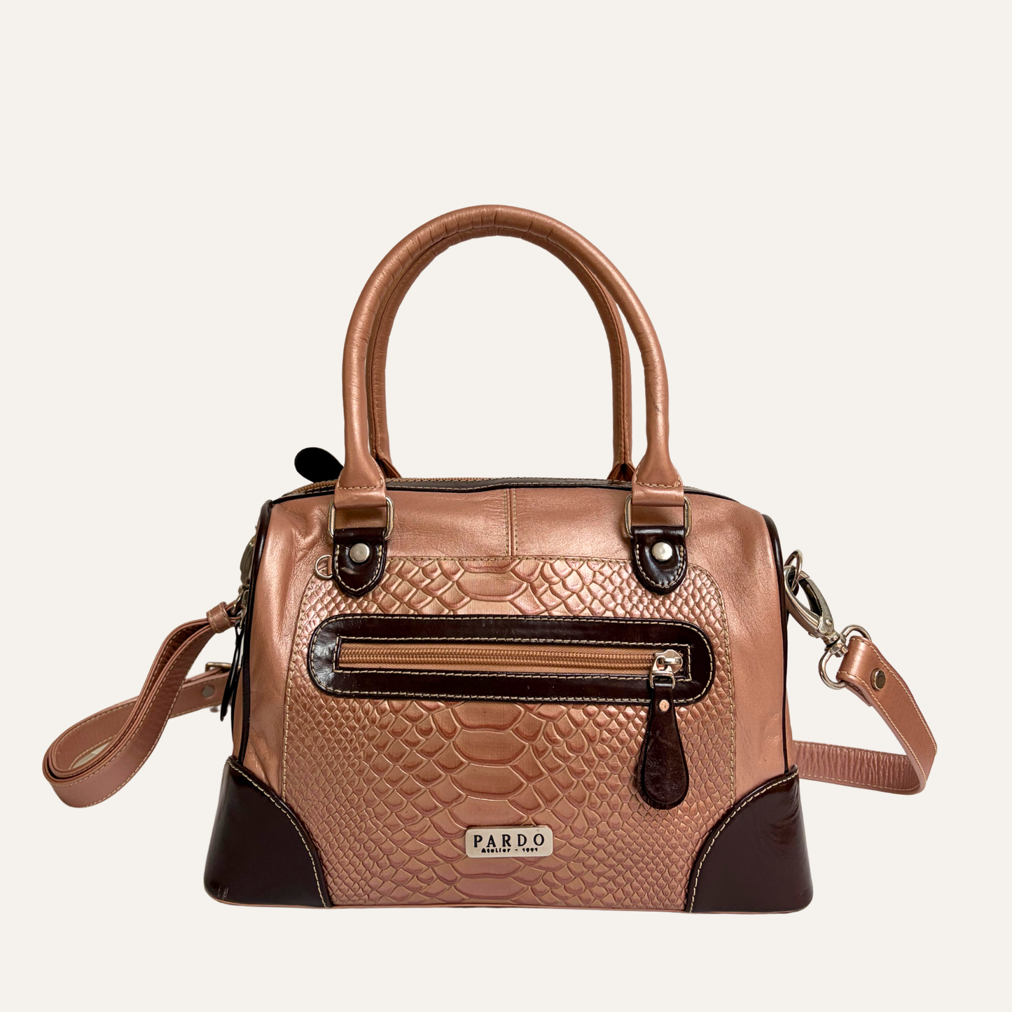 Bolso baul rosa y chocolate