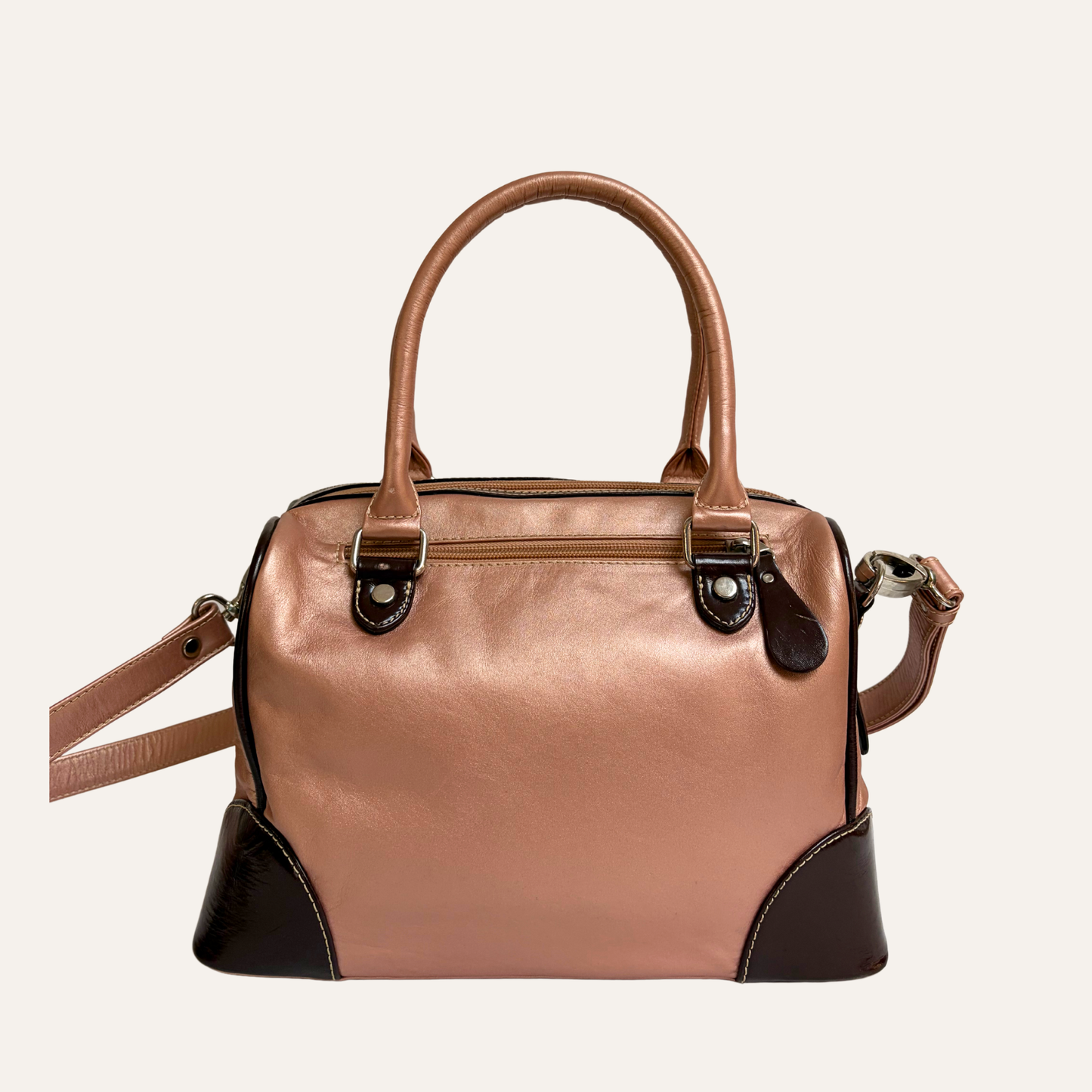 Bolso baul rosa y chocolate