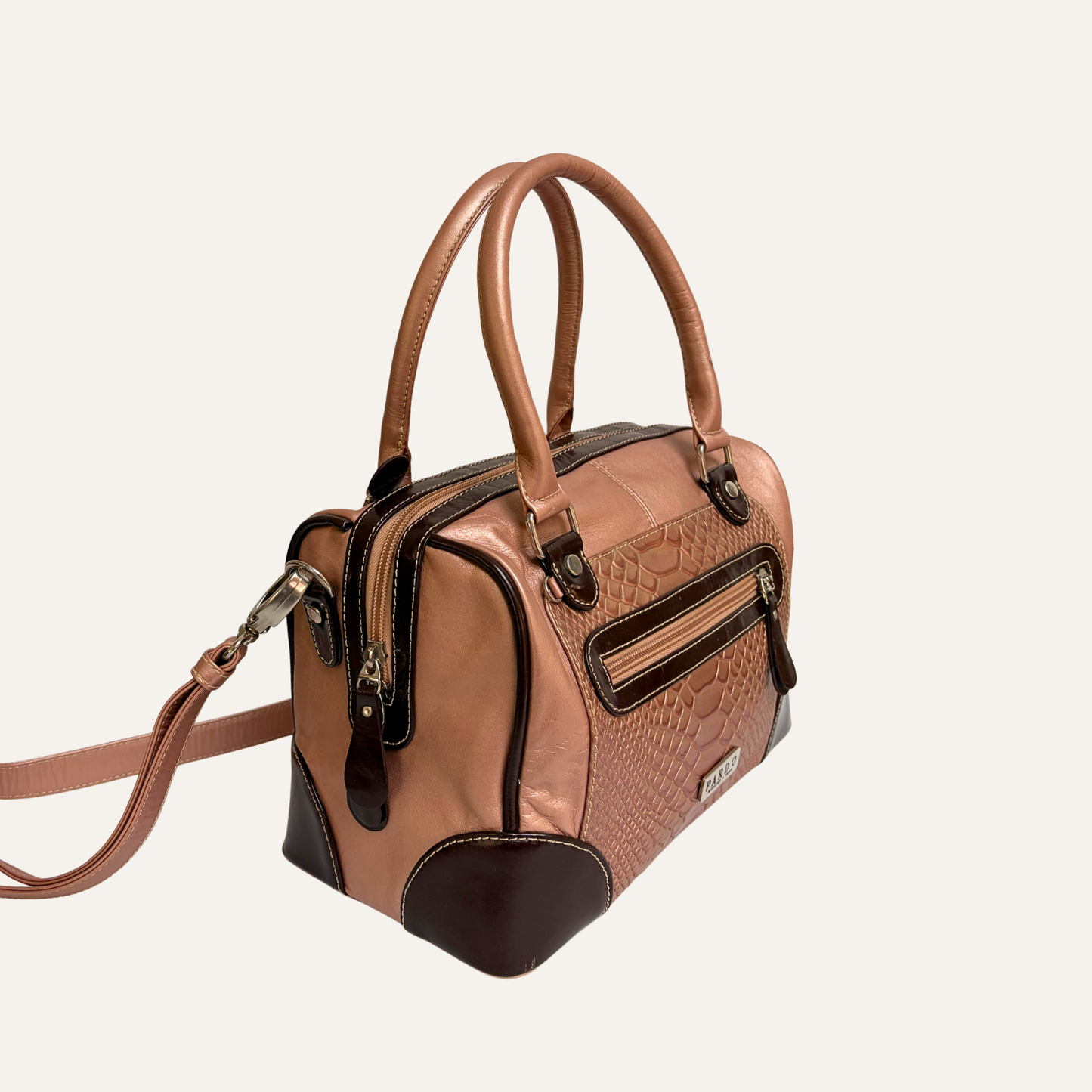 Bolso baul rosa y chocolate