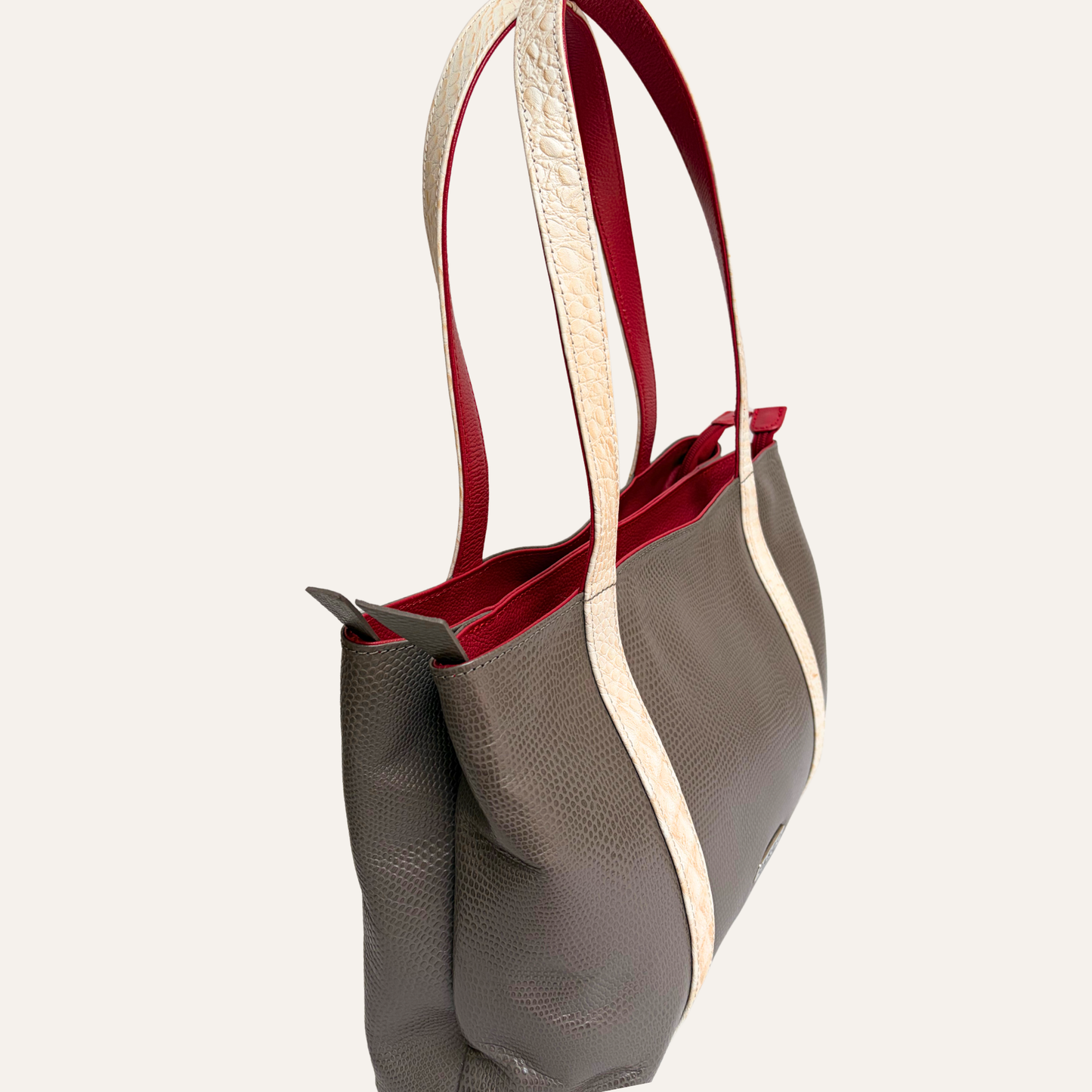 Tote mediano franjas marfil