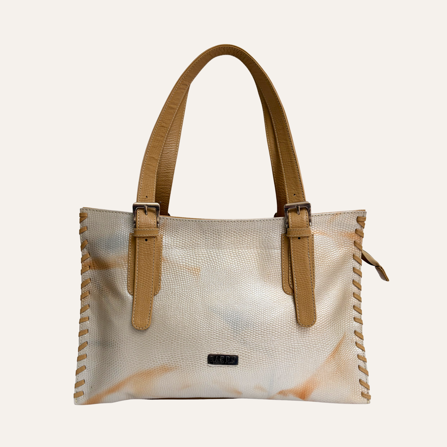 Tote detalle tejido beige marmolado con mostaza